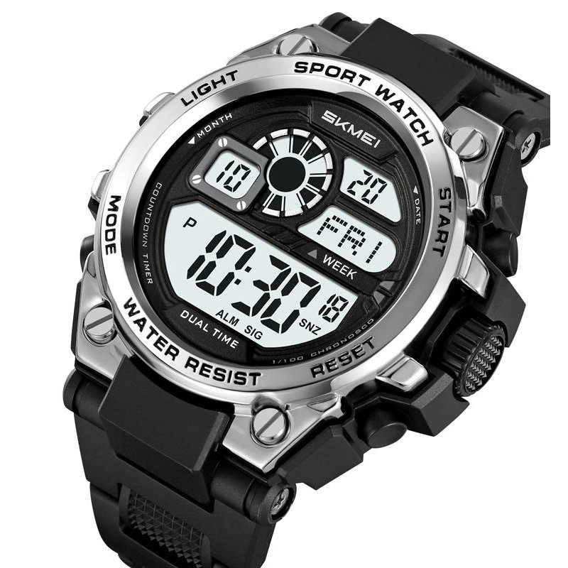 Мужские спортивные часы Skmei 2318BKSI Black-Silver с электронным циферблатом и подсветкой