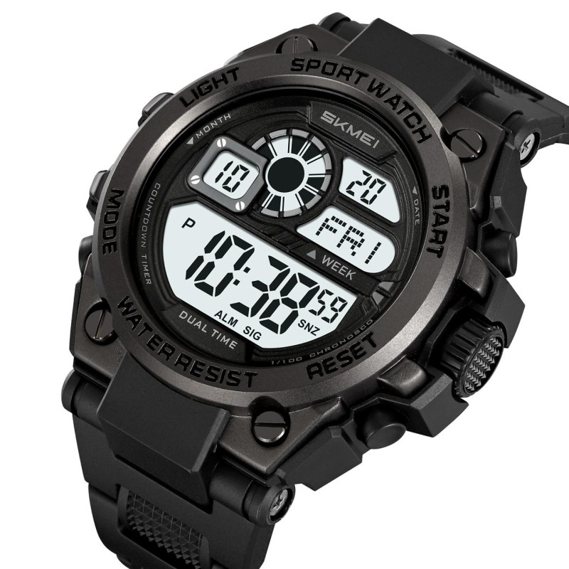 Чоловічий спортивний годинник Skmei 2318BKWT Black-White з електронним циферблатом та підсвіткою