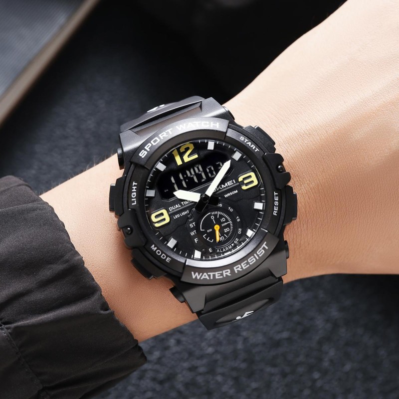 Чоловічий спортивний годинник Skmei 2341BK Black з комбінованим циферблатом та водозахистом 5 ATM