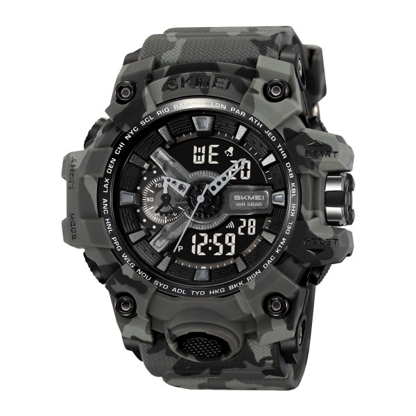 Мужские тактические часы Skmei 2396CMGY Camo Grey со стрелочно-электронным циферблатом и подсветкой