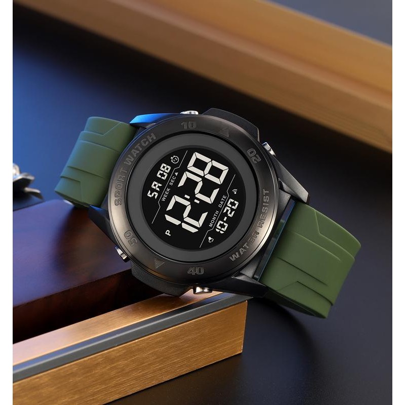 Мужские спортивные часы Skmei 2485AG Army Green с электронным циферблатом и подсветкой