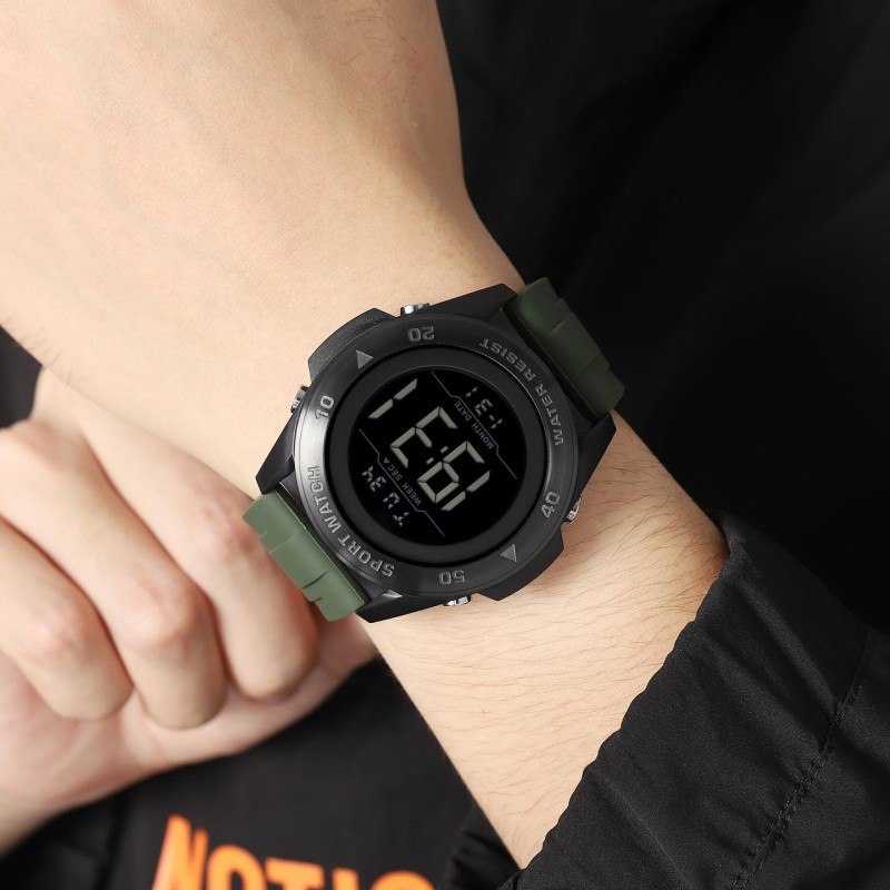 Мужские спортивные часы Skmei 2485AG Army Green с электронным циферблатом и подсветкой
