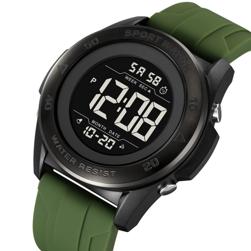 Мужские спортивные часы Skmei 2485AG Army Green с электронным циферблатом и подсветкой