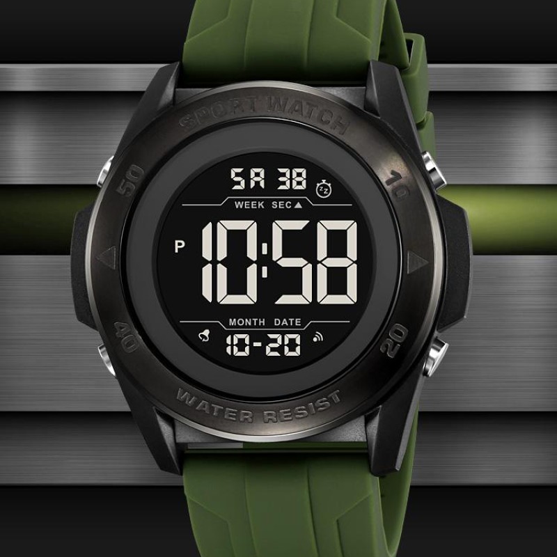 Мужские спортивные часы Skmei 2485AG Army Green с электронным циферблатом и подсветкой