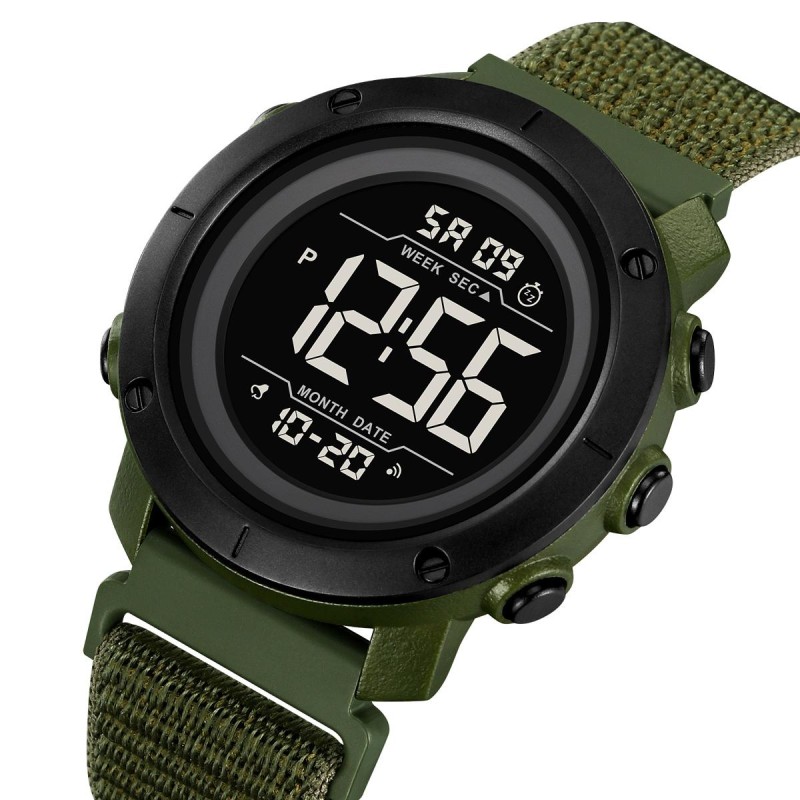 Чоловічий спортивний годинник Skmei 2497NAGBK Army Green-Black з нейлоновим ремінцем та підсвічуванням