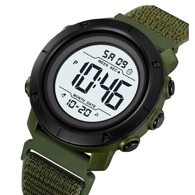 Чоловічий спортивний годинник Skmei 2497NAGWT Army Green-White з нейлоновим ремінцем та підсвічуванням