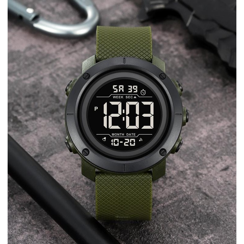 Мужские спортивные часы Skmei 2497PAGBK Army Green-Black с электронным циферблатом и подсветкой