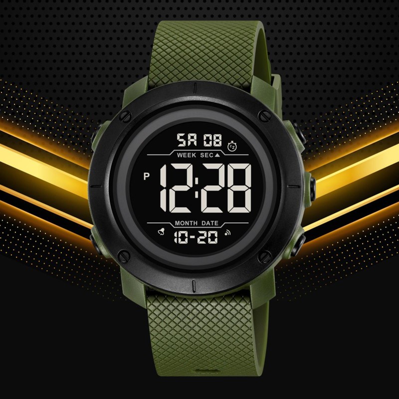 Мужские спортивные часы Skmei 2497PAGBK Army Green-Black с электронным циферблатом и подсветкой