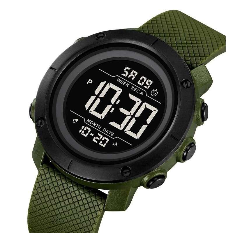 Мужские спортивные часы Skmei 2497PAGBK Army Green-Black с электронным циферблатом и подсветкой