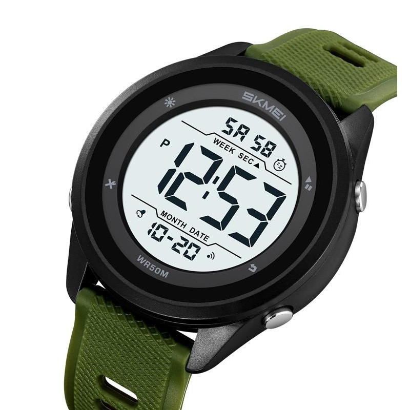 Чоловічий спортивний годинник Skmei 2498PAGWT Army Green-White з підсвічуванням та таймером