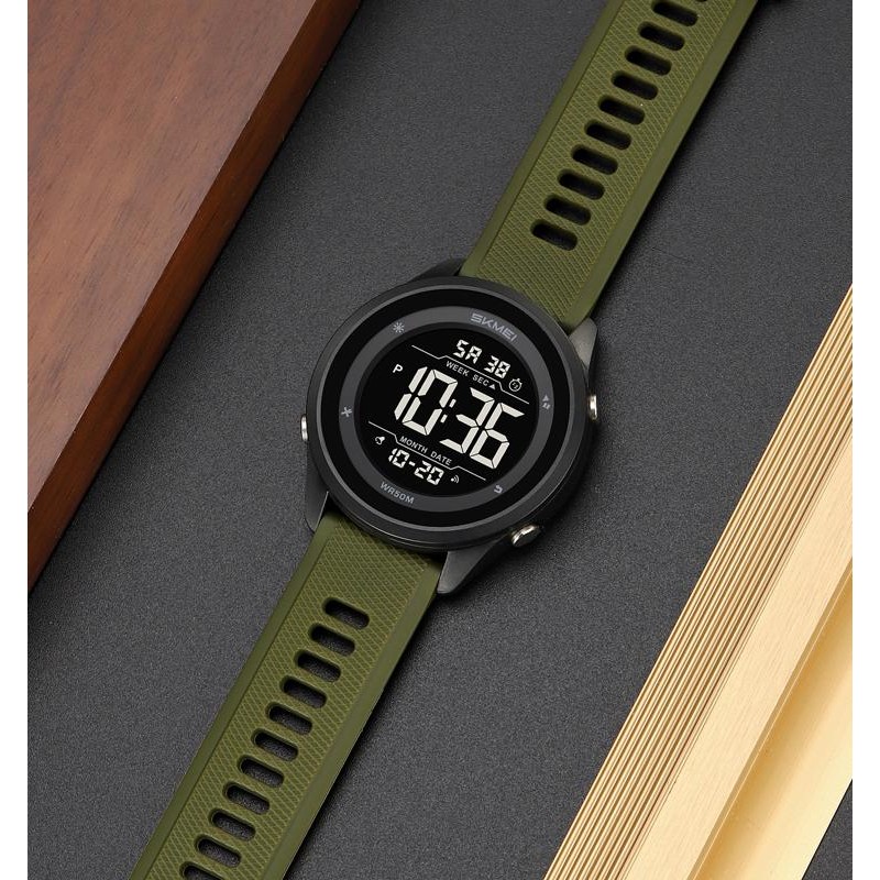 Чоловічий спортивний годинник Skmei 2498PAGWT Army Green-White з підсвічуванням та таймером