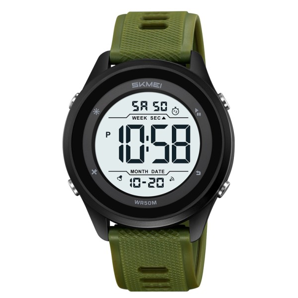 Чоловічий спортивний годинник Skmei 2498PAGWT Army Green-White з підсвічуванням та таймером