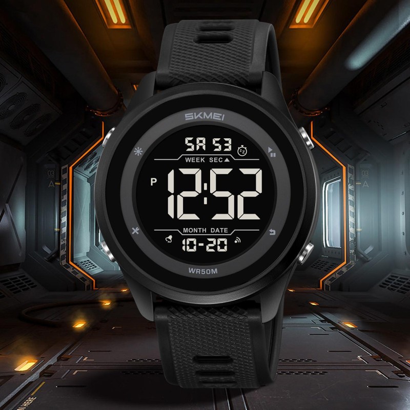 Мужские спортивные часы Skmei 2498PBKBK All Black с водонепроницаемостью 5 ATM и таймером