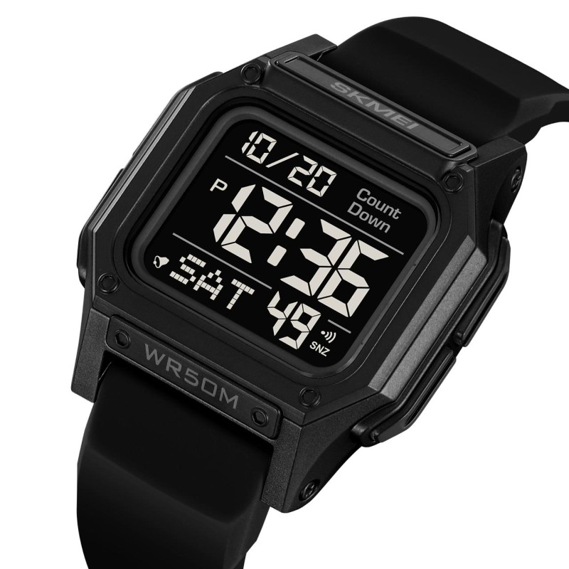 Чоловічий годинник Skmei 2537BKBK All Black — спортивний електронний годинник з підсвічуванням та таймером