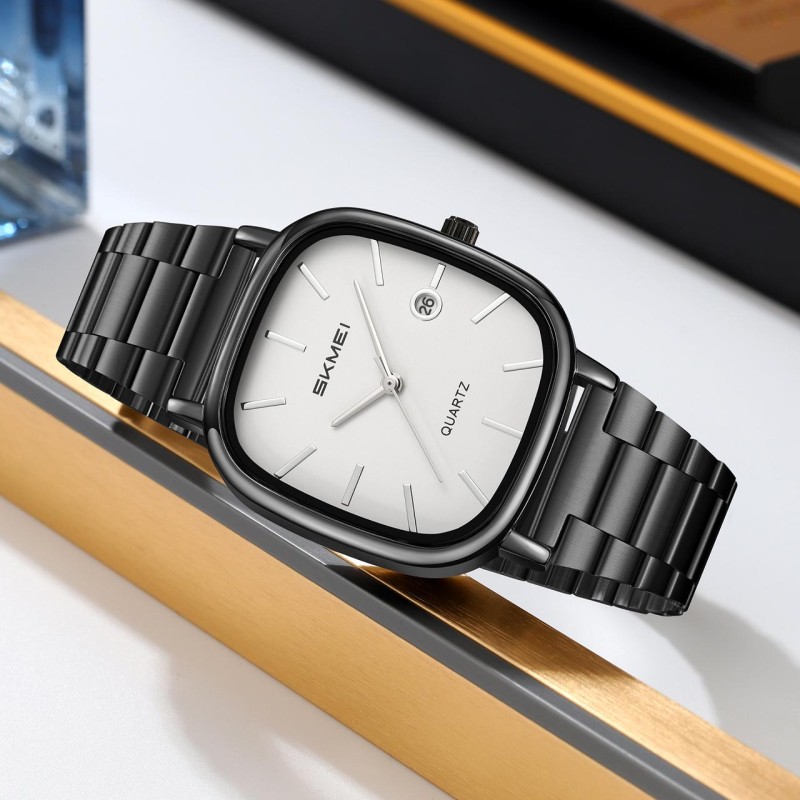 Чоловічий годинник Skmei 2551BKWT Black-White у квадратному корпусі з білим циферблатом