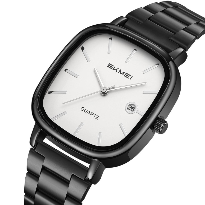 Чоловічий годинник Skmei 2551BKWT Black-White у квадратному корпусі з білим циферблатом