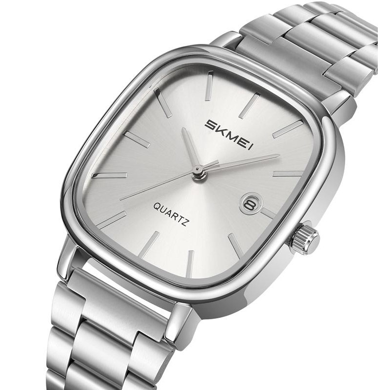 Чоловічий класичний годинник Skmei 2551SISI All Silver зі сріблястим браслетом та білим циферблатом