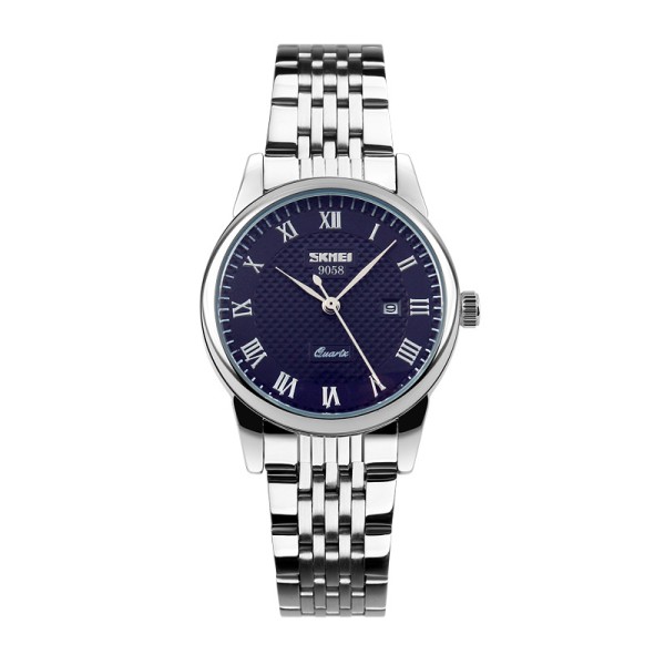 Жіночий класичний годинник Skmei 9058SBU-S Silver-Blue з металевим браслетом та синім циферблатом