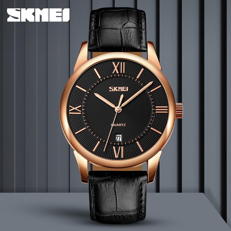 Чоловічий класичний годинник Skmei 9261BKBK All Black з мінеральним склом та шкіряним ремінцем