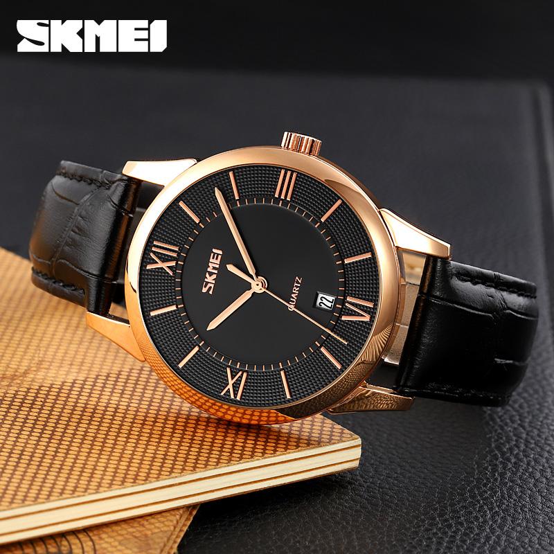 Чоловічий класичний годинник Skmei 9261BKBK All Black з мінеральним склом та шкіряним ремінцем