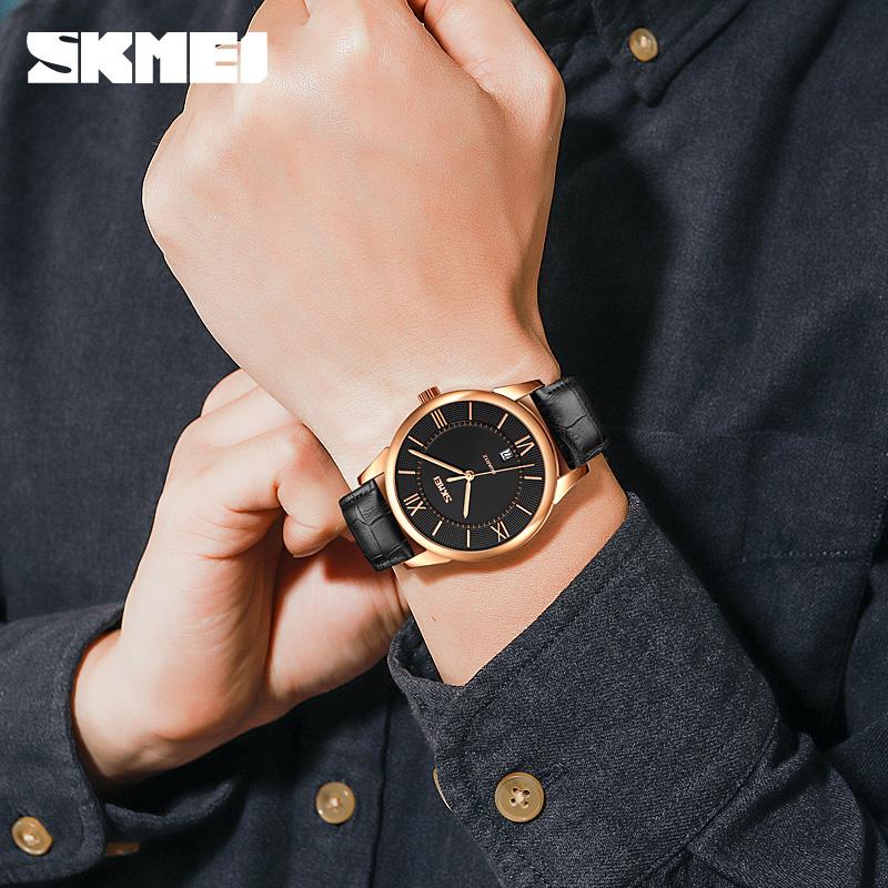Чоловічий класичний годинник Skmei 9261BKBK All Black з мінеральним склом та шкіряним ремінцем