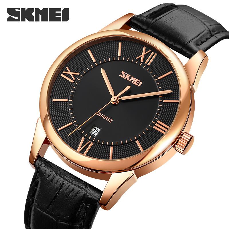 Чоловічий класичний годинник Skmei 9261BKBK All Black з мінеральним склом та шкіряним ремінцем