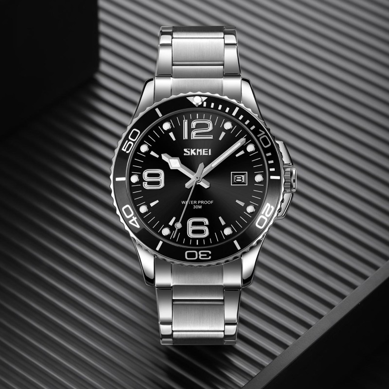 Мужские классические часы Skmei 9278BK Black с металлическим браслетом и минеральным стеклом