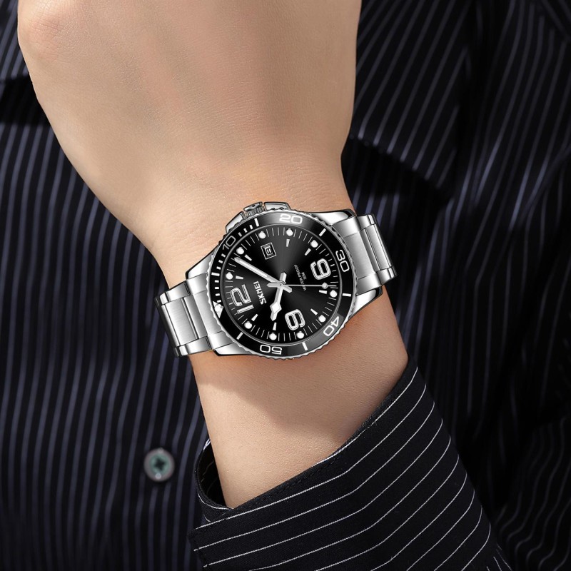 Мужские классические часы Skmei 9278BK Black с металлическим браслетом и минеральным стеклом
