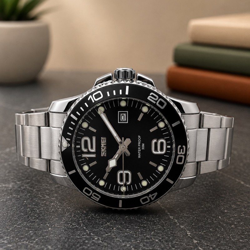 Мужские классические часы Skmei 9278BK Black с металлическим браслетом и минеральным стеклом