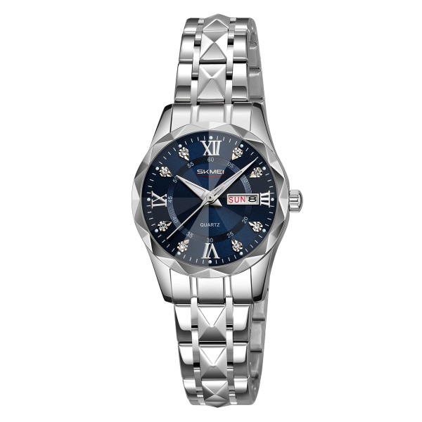 Жіночий годинник Skmei 9370SIBU Silver-Blue зі сріблястим браслетом та синім циферблатом