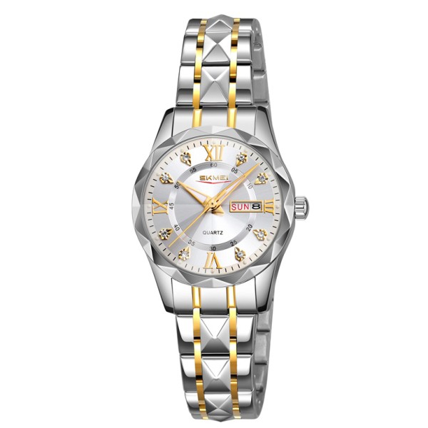 Жіночий годинник Skmei 9370TGDSI Gold-Silver у класичному стилі з календарем та металевим браслетом