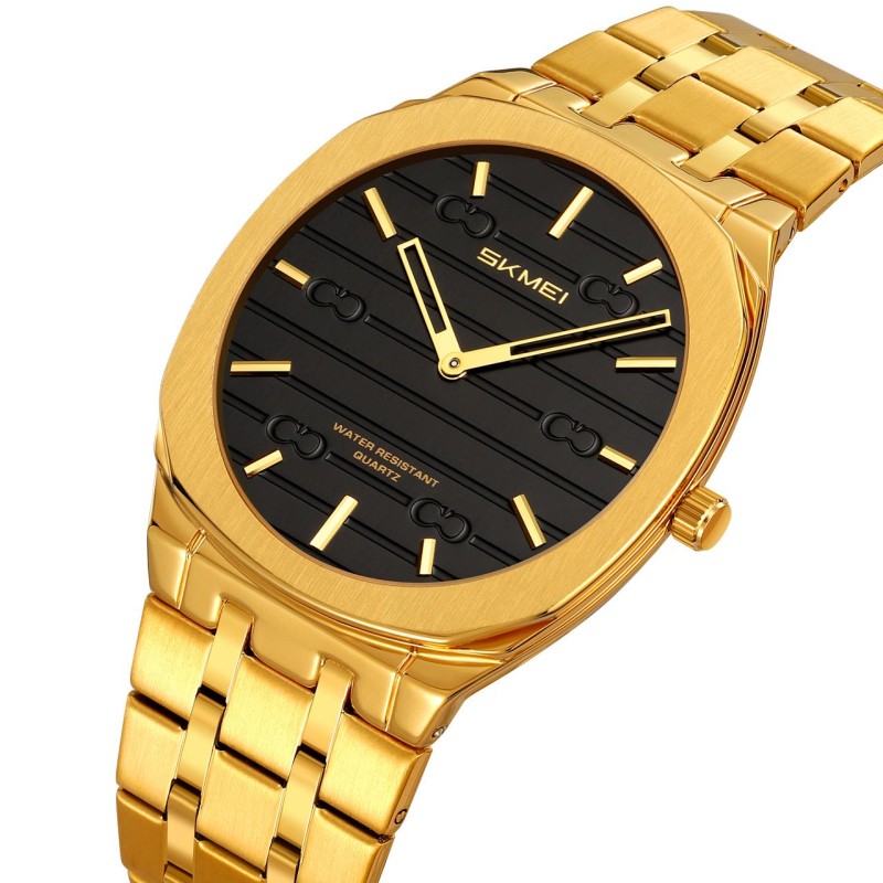 Мужские классические часы Skmei 9372GDBK Gold-Black с металлическим браслетом и минеральным стеклом