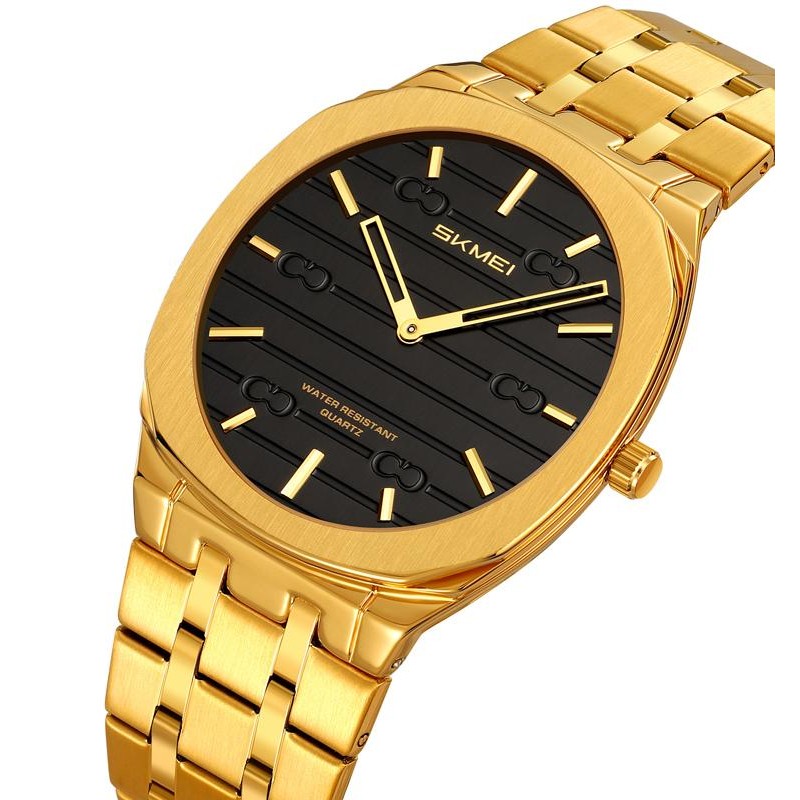 Мужские классические часы Skmei 9372GDBK Gold-Black с металлическим браслетом и минеральным стеклом
