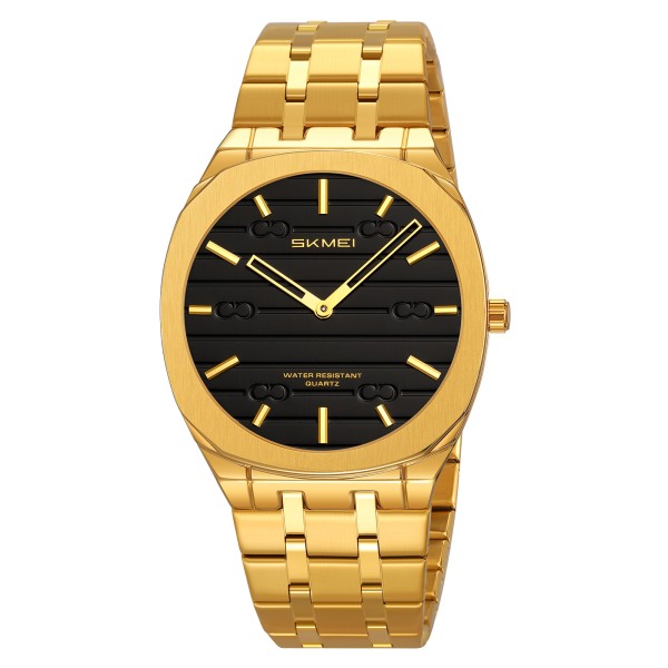 Мужские классические часы Skmei 9372GDBK Gold-Black с металлическим браслетом и минеральным стеклом