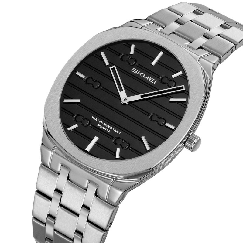 Чоловічий класичний годинник Skmei 9372SIBK Silver-Black зі сріблястим браслетом та мінеральним склом