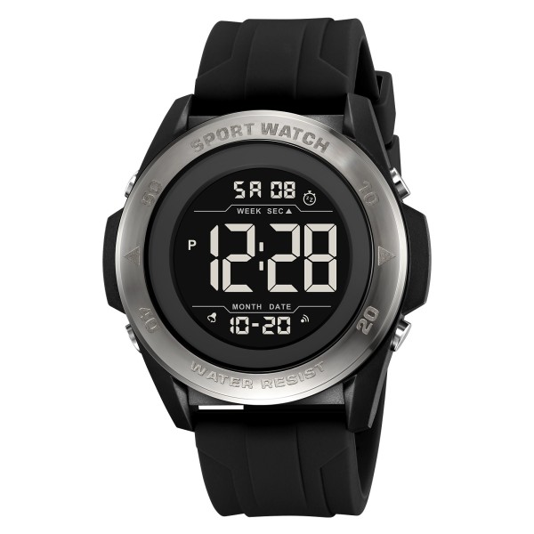 Мужские спортивные часы Skmei 2485BKSI Black-Silver с электронным циферблатом и водозащитой 5 ATM
