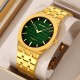 Чоловічий класичний годинник Skmei 9372GDGN Gold-Green з металевим браслетом та мінеральним склом