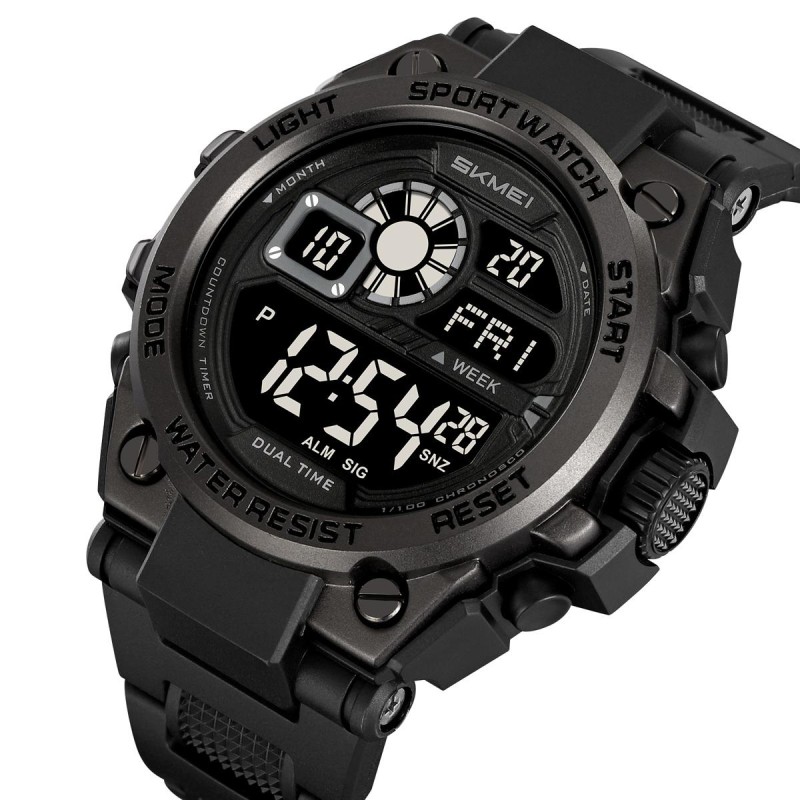 Мужские спортивные часы Skmei 2318BKBK All Black с подсветкой и таймером