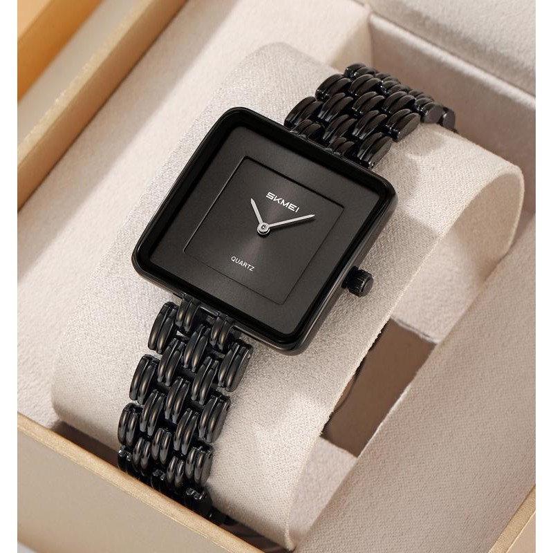 Жіночий годинник Skmei 2372BKBK All Black у квадратному корпусі з металевим браслетом