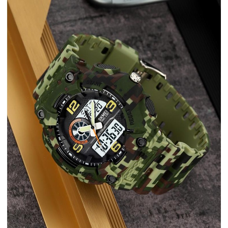 Чоловічий тактичний годинник Skmei 2397CMGN Camo Green зі стрілково-електронним циферблатом та підсвіткою