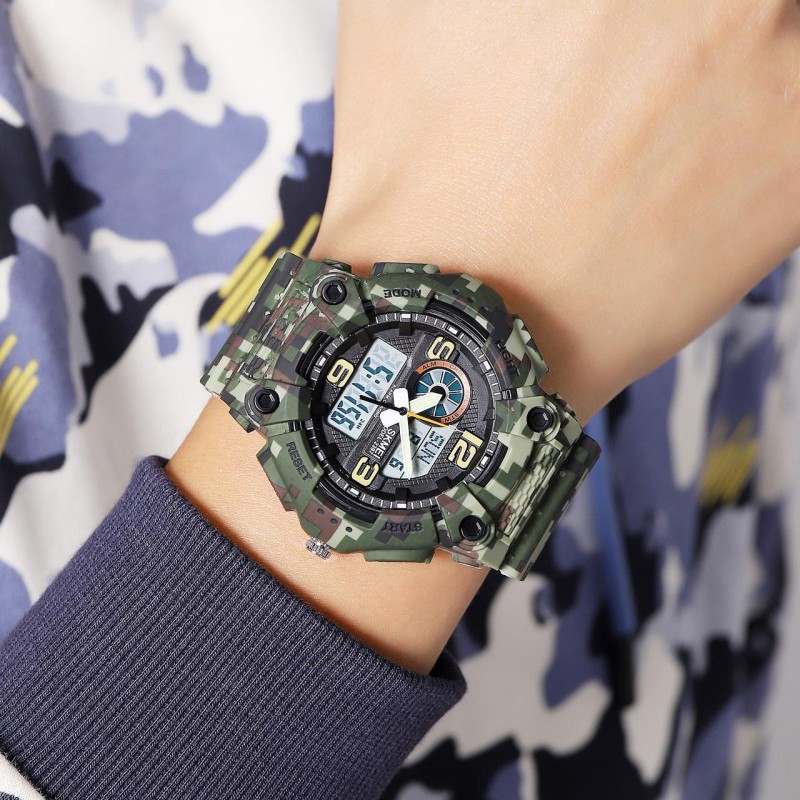 Чоловічий тактичний годинник Skmei 2397CMGN Camo Green зі стрілково-електронним циферблатом та підсвіткою