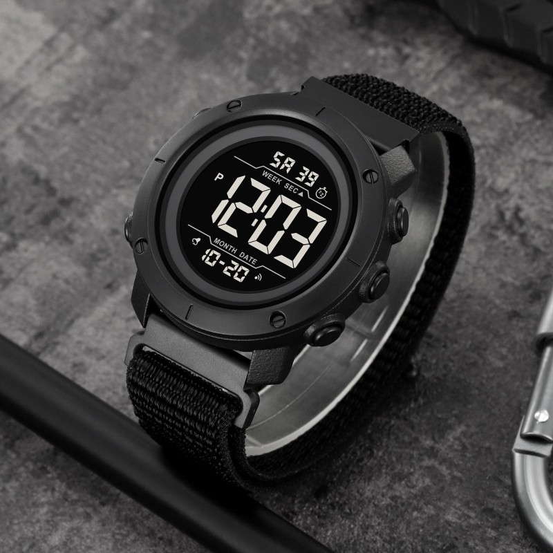 Мужские спортивные часы Skmei 2497NBKBK All Black с электронным циферблатом и нейлоновым ремешком