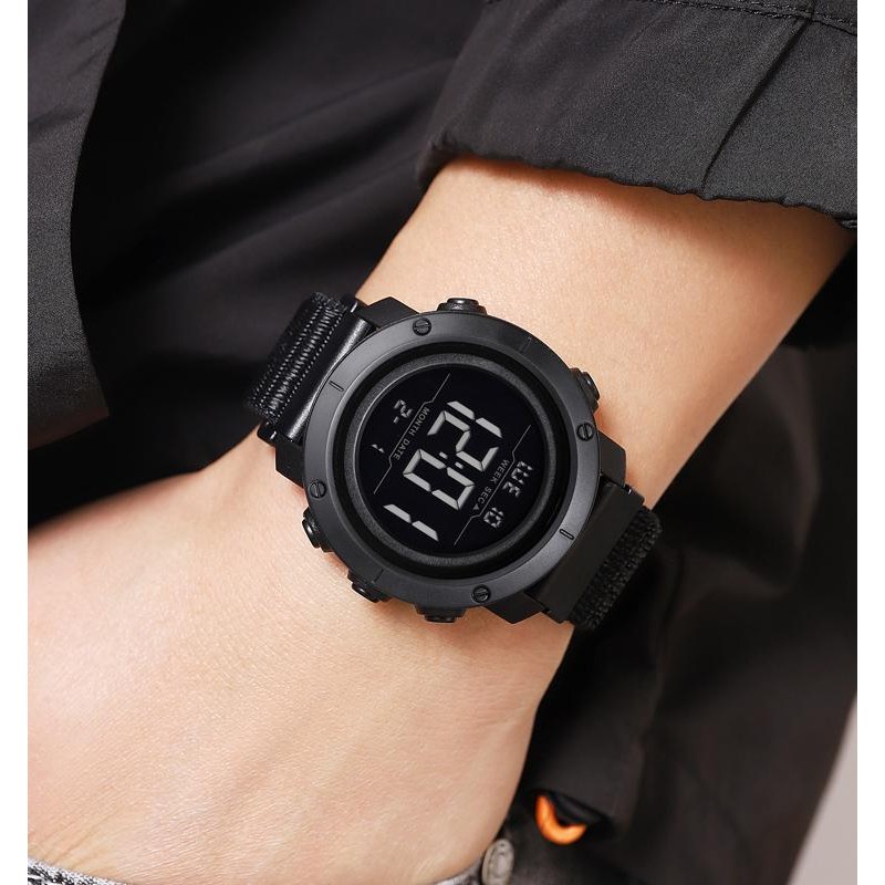 Мужские спортивные часы Skmei 2497NBKBK All Black с электронным циферблатом и нейлоновым ремешком
