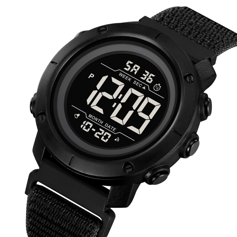 Мужские спортивные часы Skmei 2497NBKBK All Black с электронным циферблатом и нейлоновым ремешком