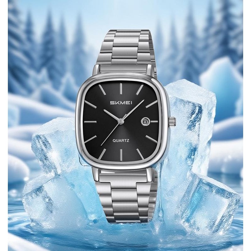 Чоловічий класичний годинник Skmei 2551SIBK Silver-Black з металевим браслетом та датою