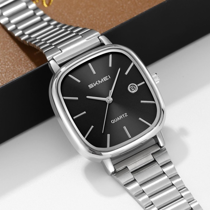 Чоловічий класичний годинник Skmei 2551SIBK Silver-Black з металевим браслетом та датою