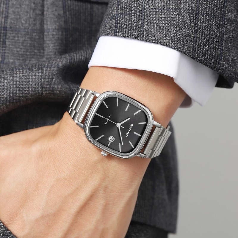 Чоловічий класичний годинник Skmei 2551SIBK Silver-Black з металевим браслетом та датою