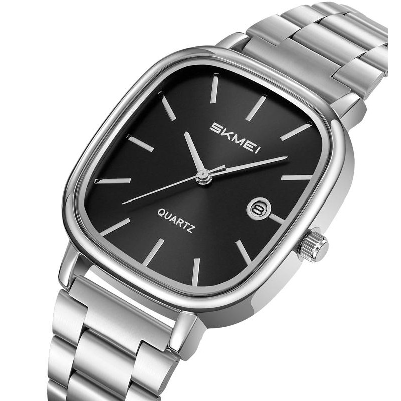 Чоловічий класичний годинник Skmei 2551SIBK Silver-Black з металевим браслетом та датою