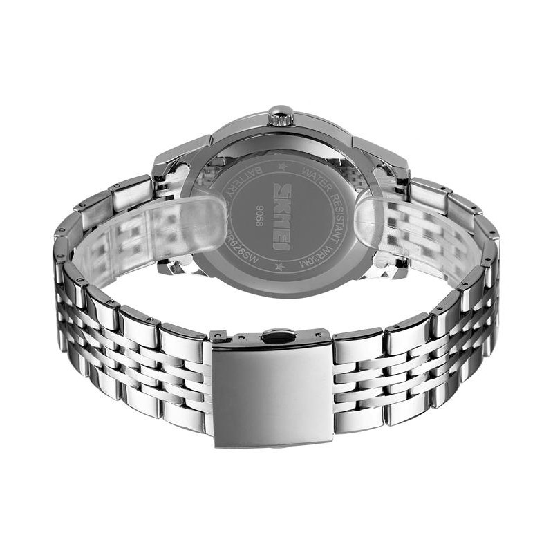 Мужские классические часы Skmei 9058SBU-B Silver-Blue с серебристым браслетом и синим циферблатом
