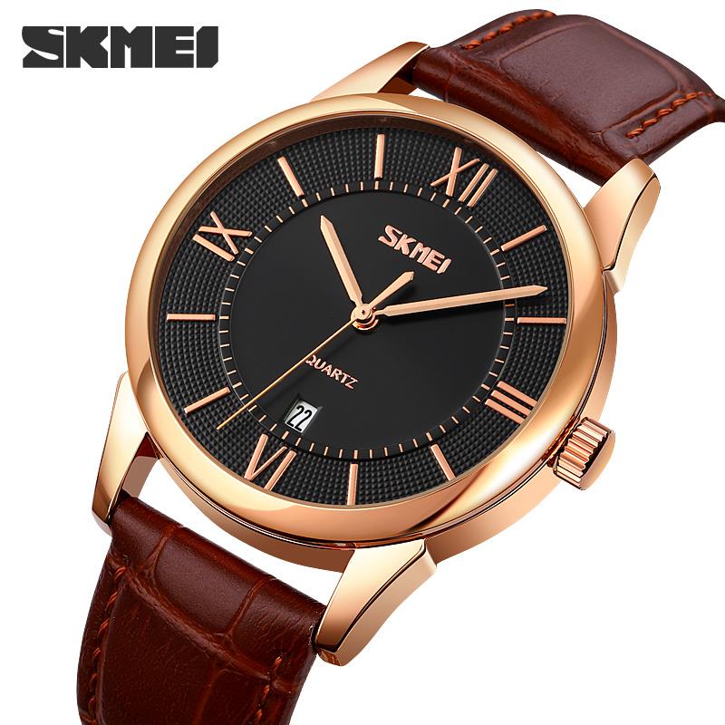 Чоловічий годинник Skmei 9261BNBK Brown-Black з коричневим шкіряним ремінцем та мінеральним склом